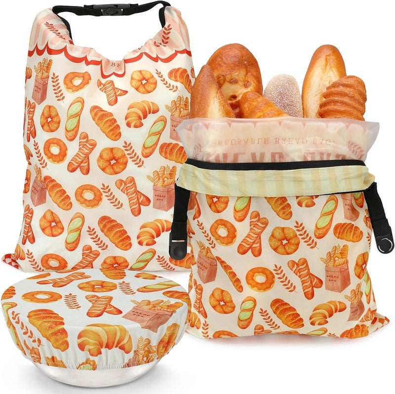 Revahope 2 Pack Reusable Bread Bags for Homemade Bread, 17"×13" Sourdough Bread Storage Bags with Bowl Cover - Keep Loaf Fresh and Easy to Wash(Yellow Buns Style) - Image 1